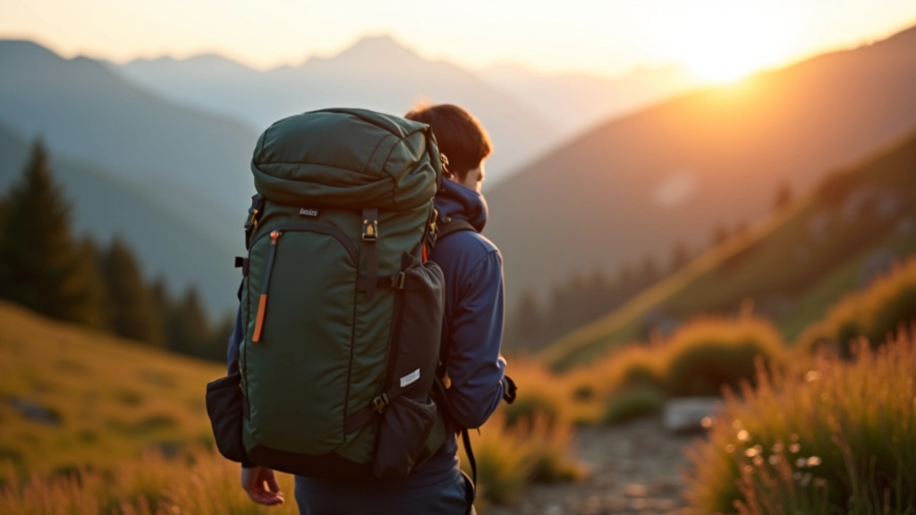 Hiking backpack in mountain landscape